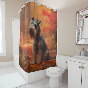Schnauzer in Autumn Leaves Fall Inspire Shower Curtain
