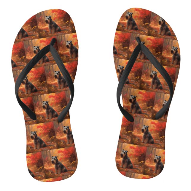 Schnauzer in Autumn Leaves Fall Inspire Thongs (Footbed)