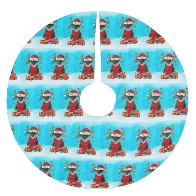 Schnauzer in snow with Christmas gifts Brushed Polyester Tree Skirt (Front)