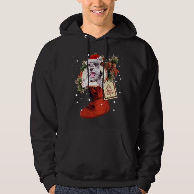 Schnauzer In Sock Christmas Santa Hat Xmas Dog Lov Hoodie (Front)
