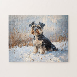 Schnauzer in the Winter Snow Jigsaw Puzzle