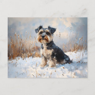 Schnauzer in the Winter Snow Postcard
