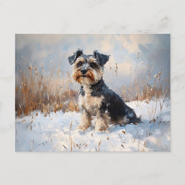 Schnauzer in the Winter Snow Postcard (Front)