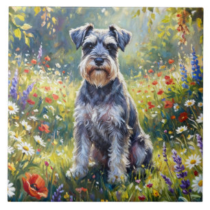 Schnauzer in Wildflower Meadow Ceramic Tile
