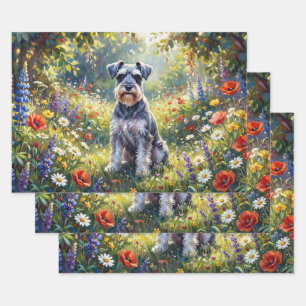 Schnauzer in Wildflower Meadow Decoupage Wrapping Paper Sheet