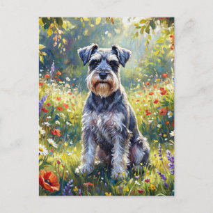 Schnauzer in Wildflower Meadow Postcard