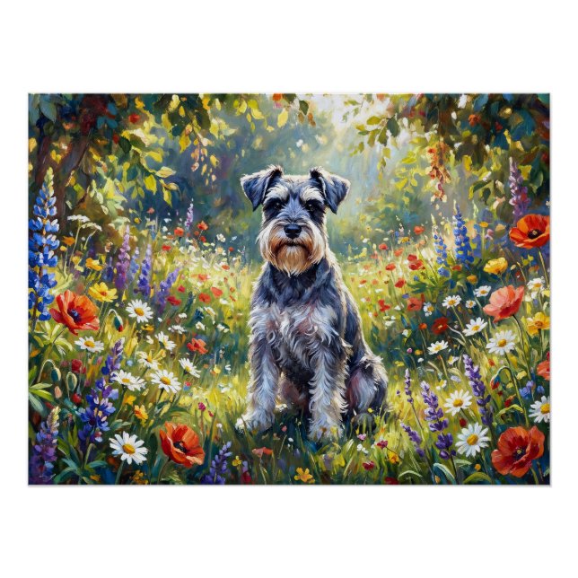 Schnauzer in Wildflower Meadow Poster (Front)