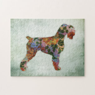 Schnauzer Jigsaw Puzzle Dog Floral On Green