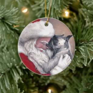 Schnauzer Kissing Santa Dog Art Christmas Ornament