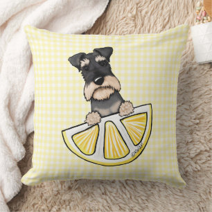 Schnauzer Lemon Gingham Throw Pillow