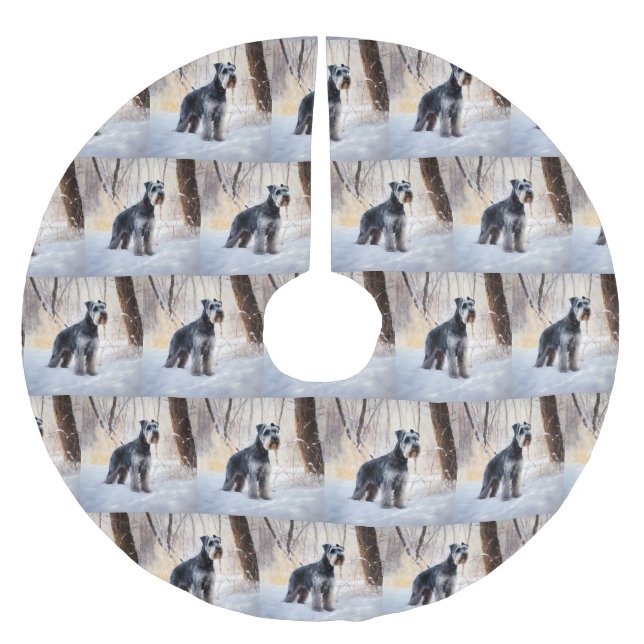 Schnauzer Let It Snow Christmas Brushed Polyester Tree Skirt (Front)