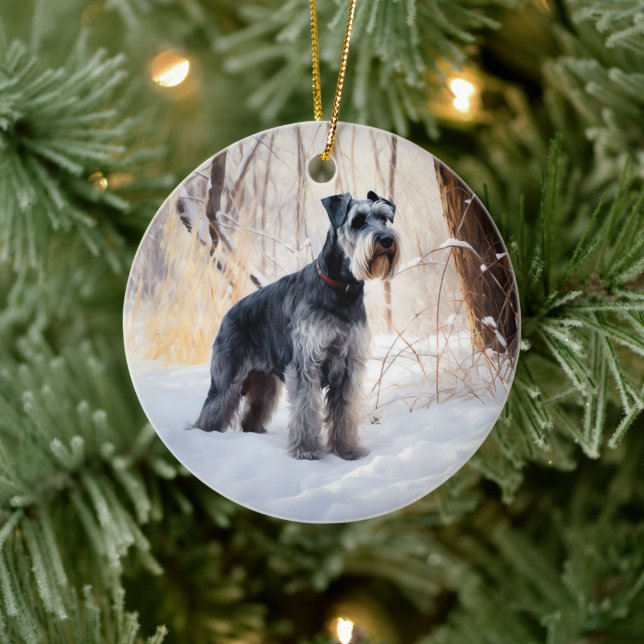 Schnauzer Let It Snow Christmas Ceramic Ornament (Tree)