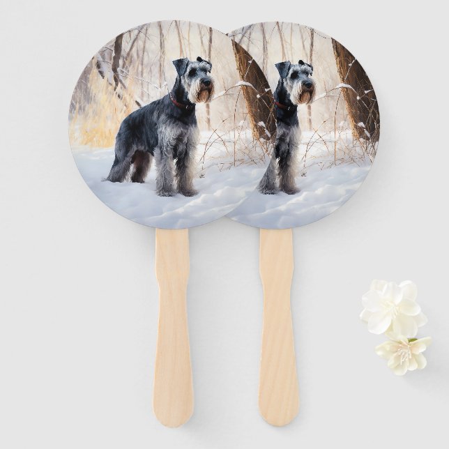 Schnauzer Let It Snow Christmas Hand Fan (Front and Back)