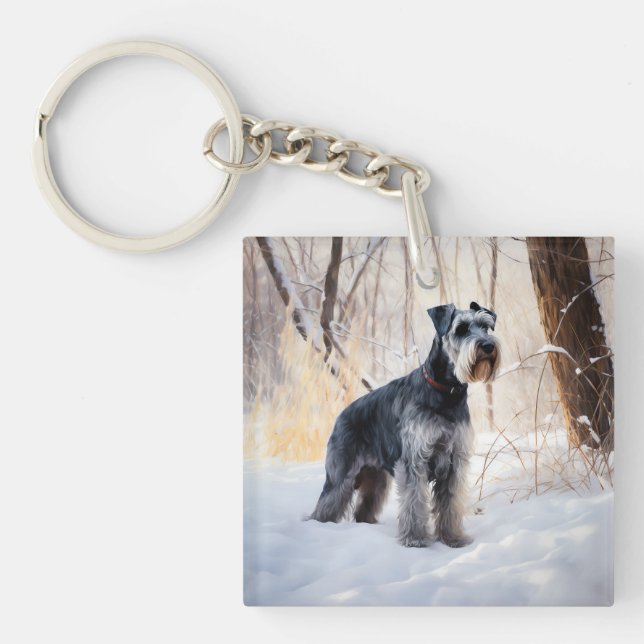 Schnauzer Let It Snow Christmas Key Ring (Front)