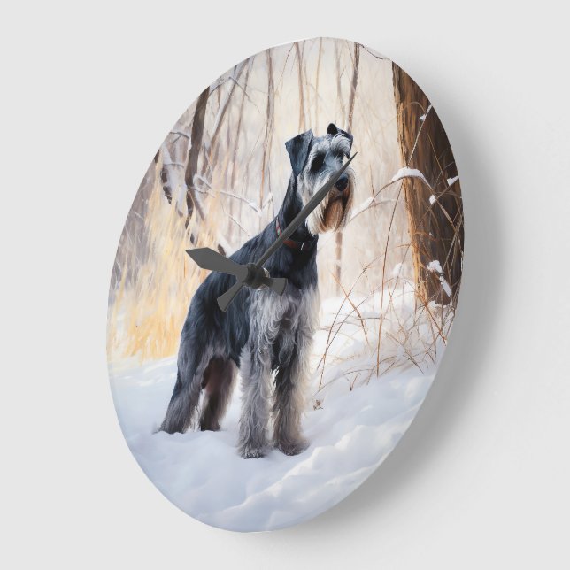 Schnauzer Let It Snow Christmas Large Clock (Angle)