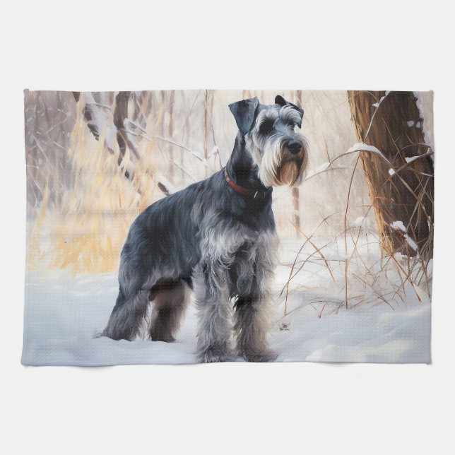 Schnauzer Let It Snow Christmas Tea Towel (Horizontal)