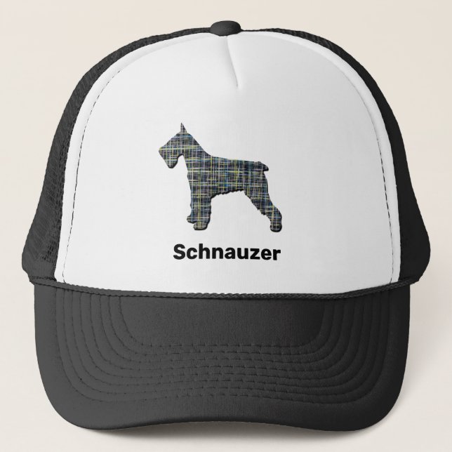 Schnauzer Mini Standard Giant Dog Silhouette Grid Trucker Hat (Front)