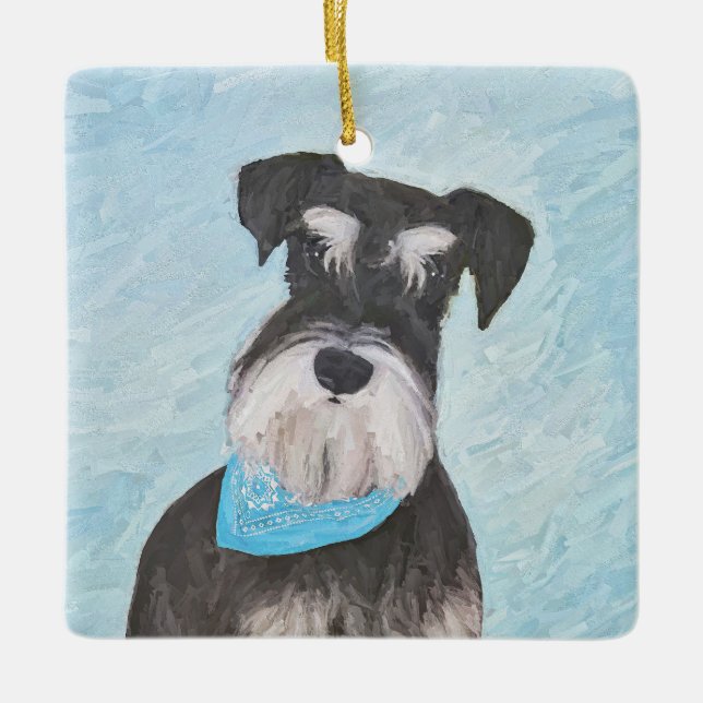 Schnauzer (Miniature) Painting - Cute Original Dog Ceramic Ornament (Front)