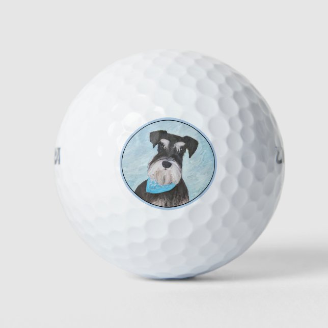 Schnauzer (Miniature) Painting - Cute Original Dog Golf Balls (Front)