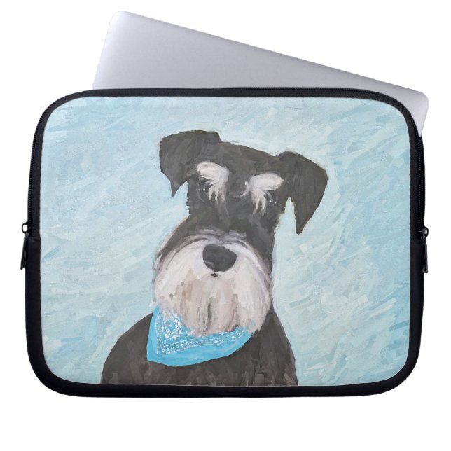 Schnauzer (Miniature) Painting - Cute Original Dog Laptop Sleeve (Front)