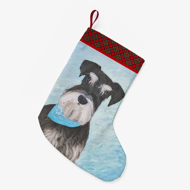 Schnauzer (Miniature) Painting - Cute Original Dog Small Christmas Stocking (Front (Hanging))