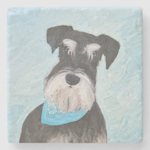 Schnauzer (Miniature) Painting - Cute Original Dog Stone Coaster