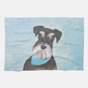 Schnauzer (Miniature) Painting - Cute Original Dog Tea Towel