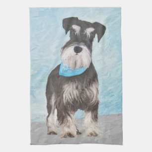 Schnauzer (Miniature) Painting - Cute Original Dog Tea Towel