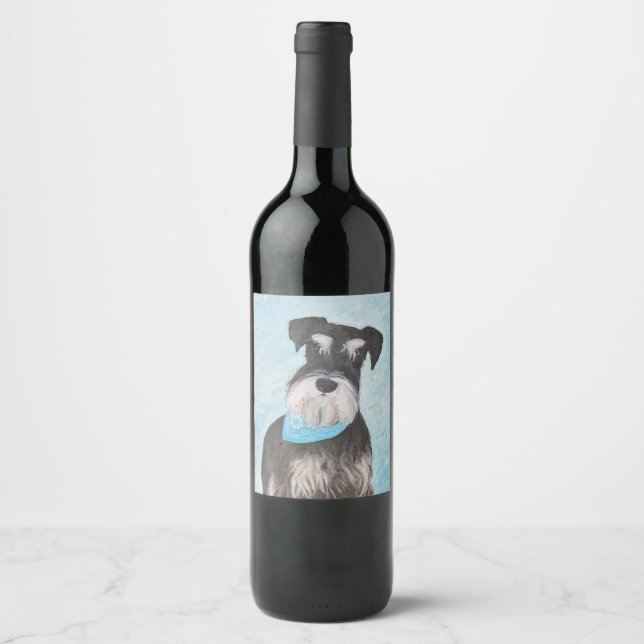 Schnauzer (Miniature) Painting - Cute Original Dog Wine Label (Front)