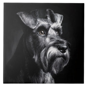 Schnauzer Monochrome Portrait Ceramic Tile