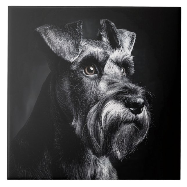 Schnauzer Monochrome Portrait Ceramic Tile (Front)
