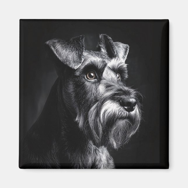 Schnauzer Monochrome Portrait Magnet (Front)