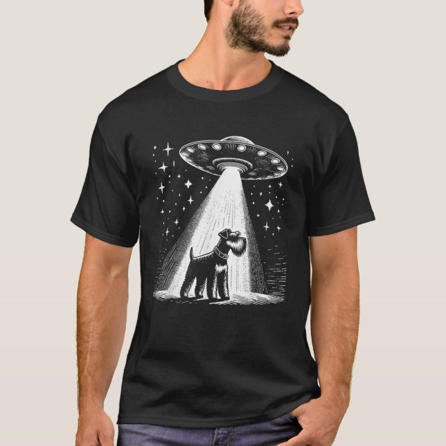 Schnauzer Mum Dad Dog Funny Alien UFO  for Men Wom T-Shirt (Front)