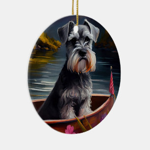 Schnauzer on a Paddle: A Scenic Adventure Ceramic Ornament