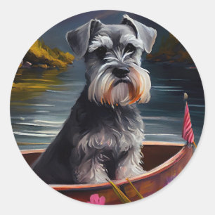Schnauzer on a Paddle: A Scenic Adventure Classic Round Sticker