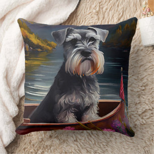 Schnauzer on a Paddle: A Scenic Adventure Cushion