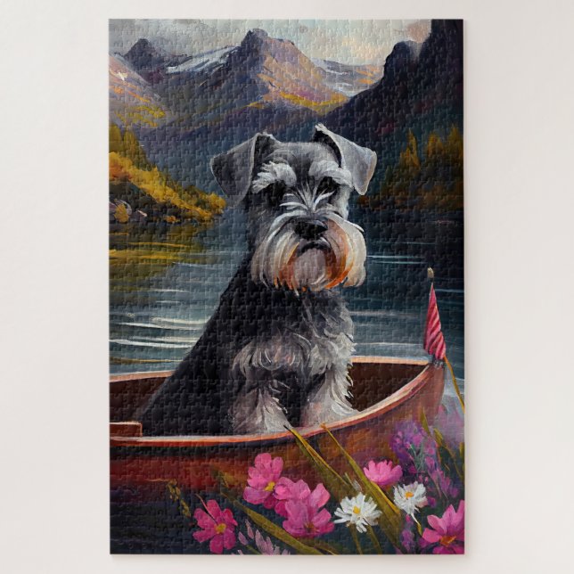 Schnauzer on a Paddle: A Scenic Adventure Jigsaw Puzzle (Vertical)