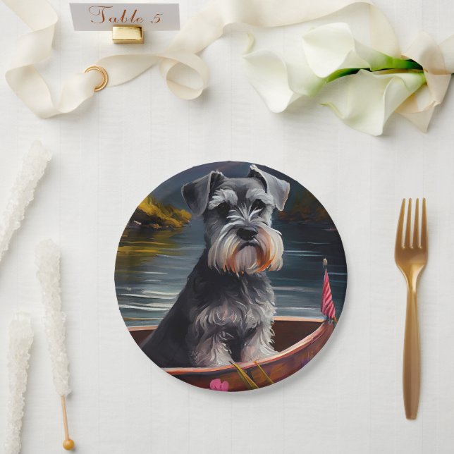 Schnauzer on a Paddle: A Scenic Adventure Paper Plate (Wedding)