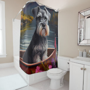 Schnauzer on a Paddle: A Scenic Adventure Shower Curtain