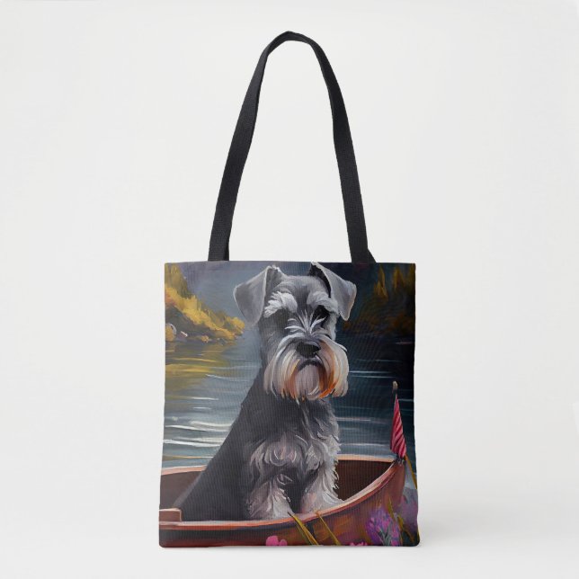 Schnauzer on a Paddle: A Scenic Adventure Tote Bag (Front)