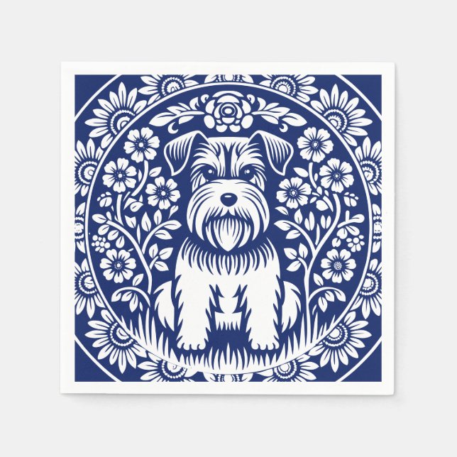 Schnauzer or Norfolk Terrier Charming Folk Art Napkin (Front)