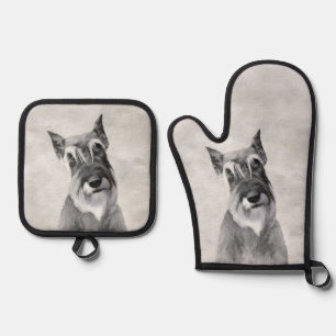 Schnauzer Painting Giant Cropped Original Dog Art Oven Mitt & Pot Holder Set