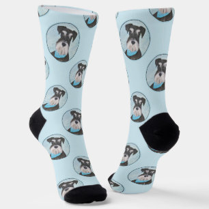 Schnauzer Painting Miniature Uncropped Pet Dog Art Socks