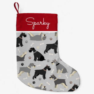 Schnauzer Paws and Bones Custom Name Small Christmas Stocking