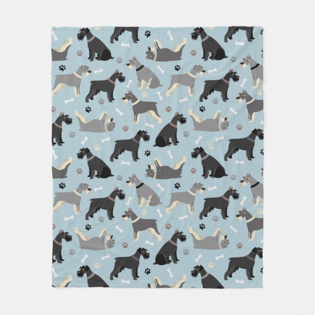 Schnauzer Paws and Bones Fleece Blanket (Front)