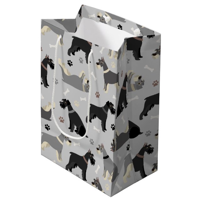 Schnauzer Paws and Bones Medium Gift Bag (Front Angled)
