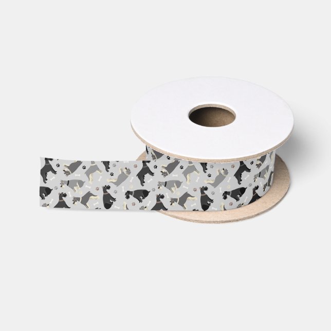 Schnauzer Paws and Bones Satin Ribbon (Spool)