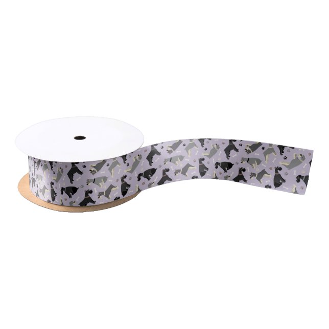 Schnauzer Paws and Bones Satin Ribbon (Spool)
