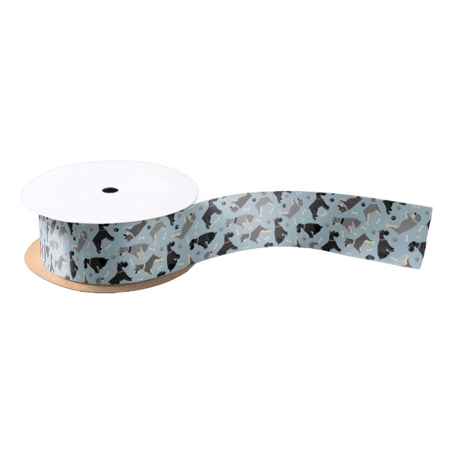Schnauzer Paws and Bones Satin Ribbon (Spool)