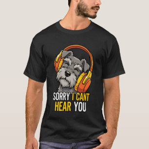 Schnauzer Peeking Funny Gamer Dog Headphones Art T-Shirt